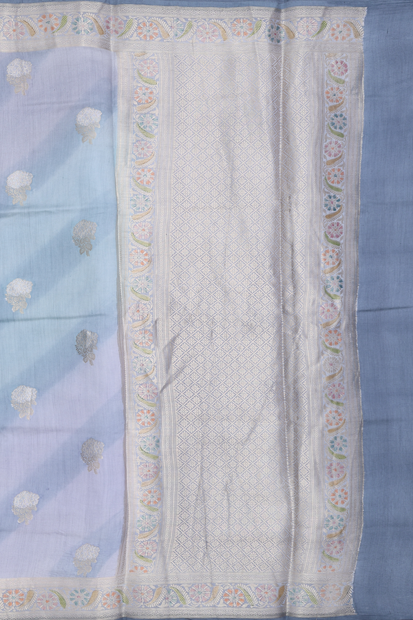 Raw Silk Saree In Multicolor With Floral Buttas