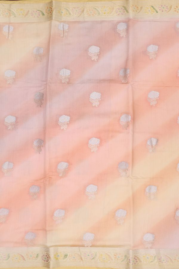 Raw Silk Saree In Multicolor With Floral Buttas