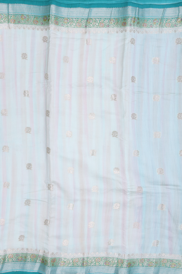 Raw Silk Saree In Multicolor With Floral Buttas