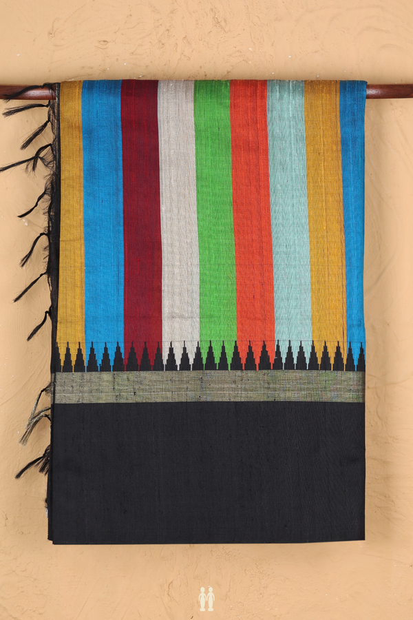 Raw Silk Saree In Multicolor With Stripes Design