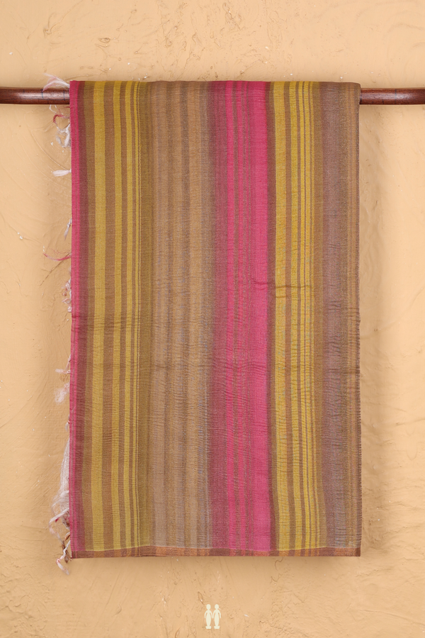 Raw Silk Saree In Multicolor With Stripes Design