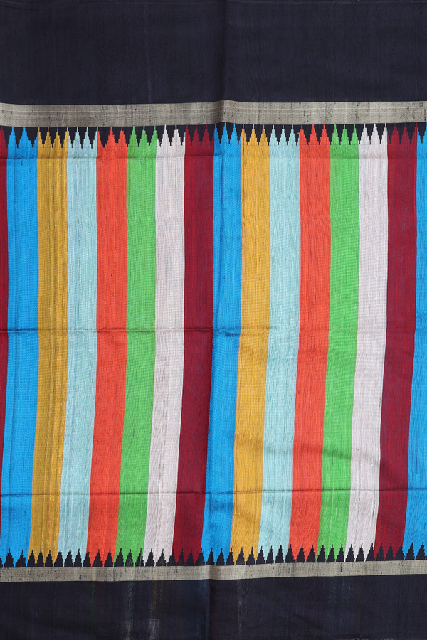 Raw Silk Saree In Multicolor With Stripes Design