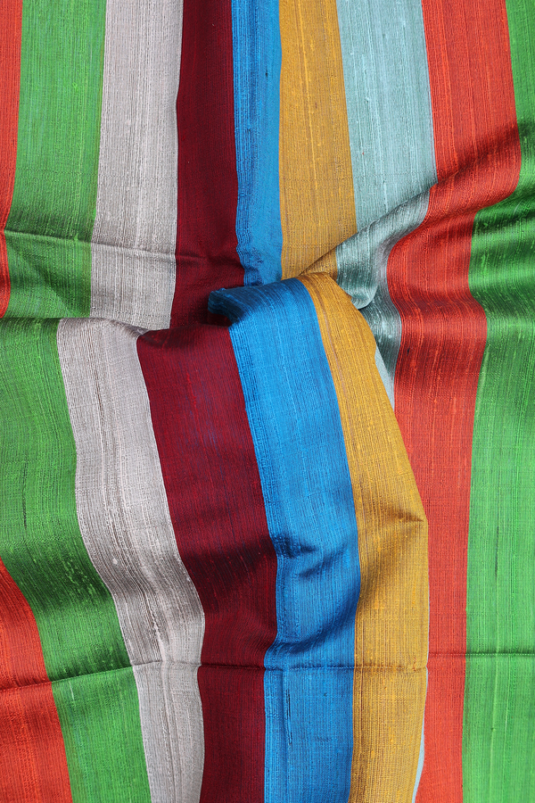 Raw Silk Saree In Multicolor With Stripes Design