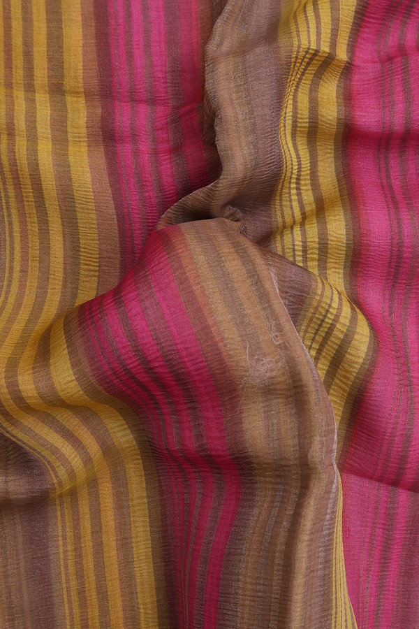 Raw Silk Saree In Multicolor With Stripes Design
