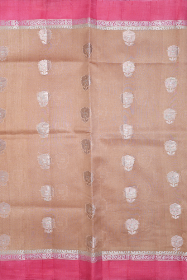 Raw Silk Saree In Mustard Brown With Floral Motifs