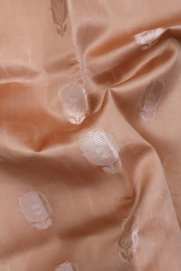 Raw Silk Saree In Mustard Brown With Floral Motifs