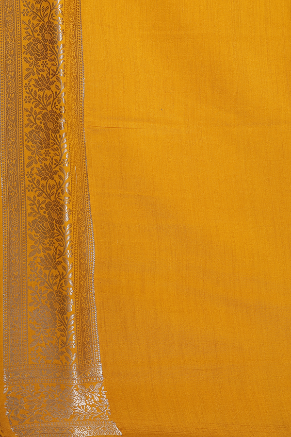 Raw Silk Saree In Mustard Yellow With Floral Buttas