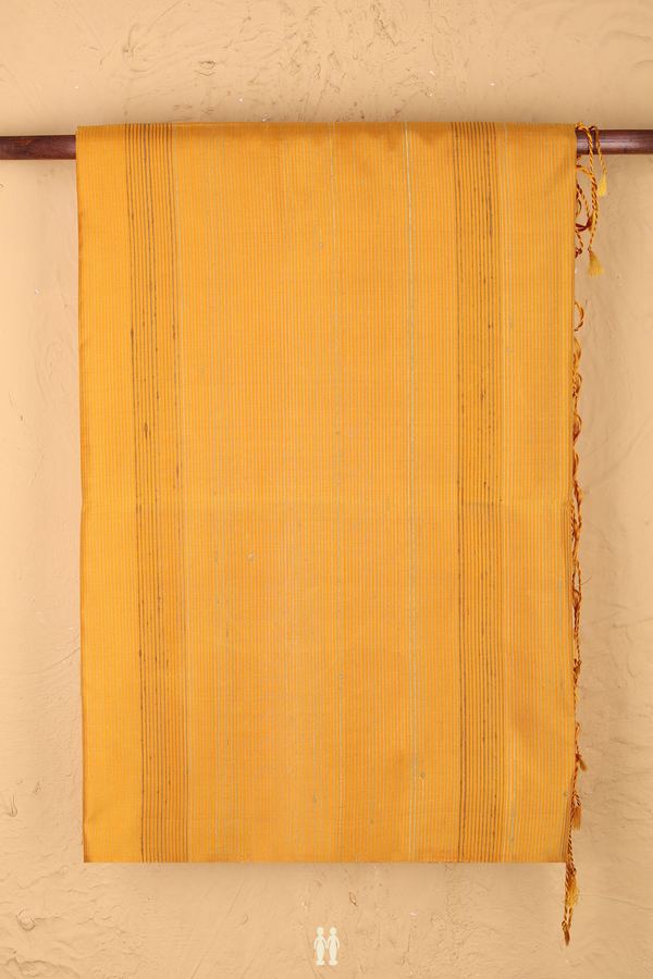 Raw Silk Saree In Mustard Yellow With Stripes Design