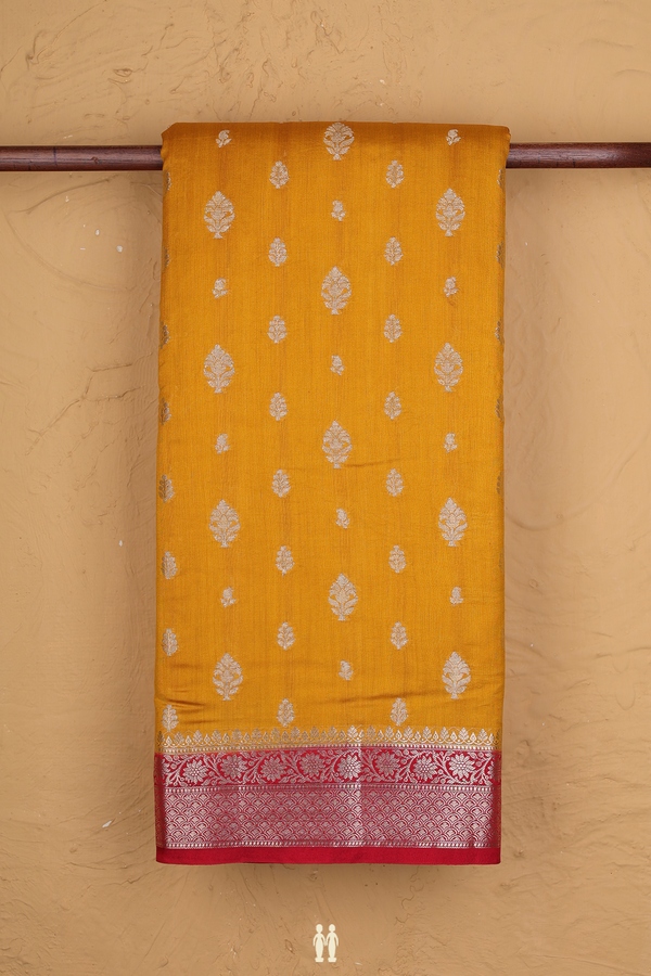 Raw Silk Saree In Mustard Yellow With Zari Buttas