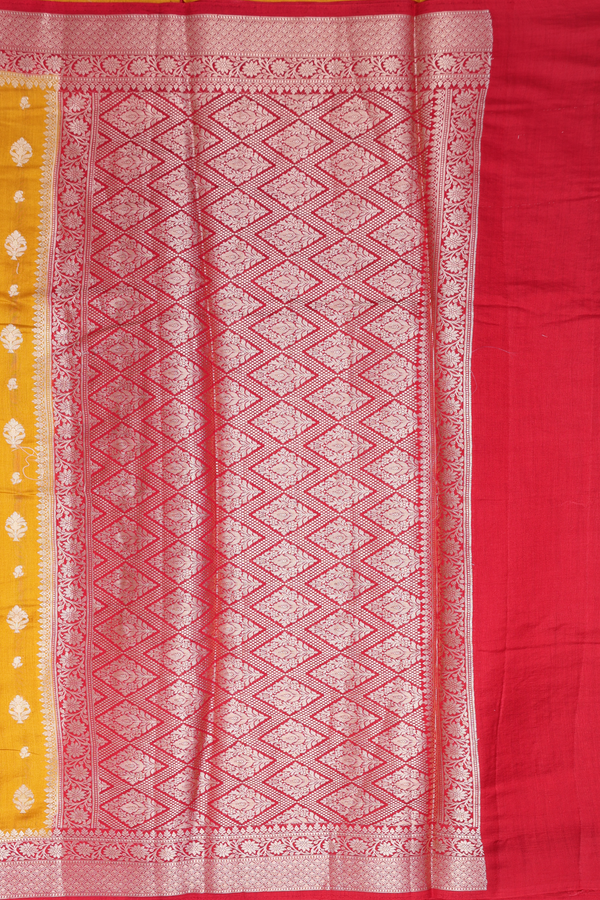Raw Silk Saree In Mustard Yellow With Zari Buttas