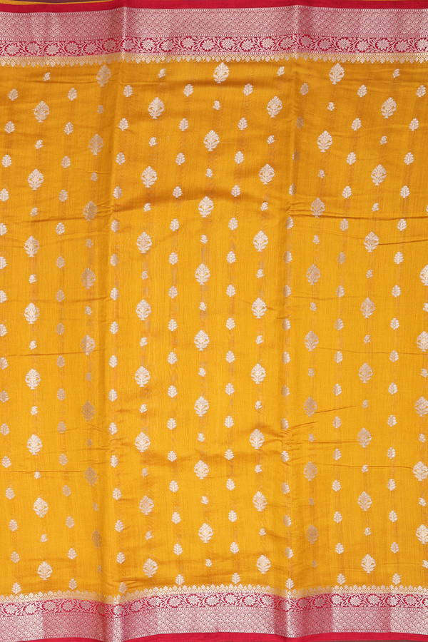 Raw Silk Saree In Mustard Yellow With Zari Buttas