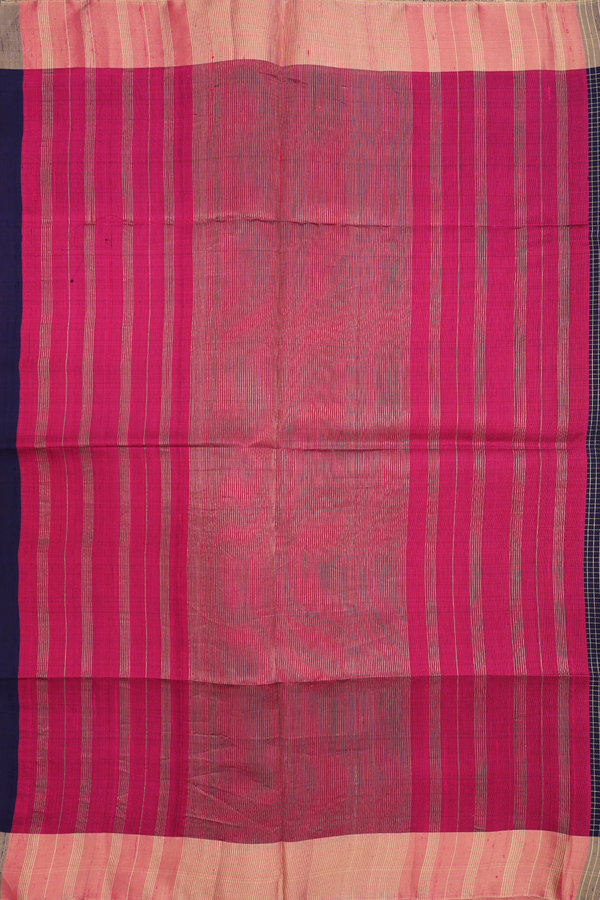 Raw Silk Saree In Navy Blue With Checks Design
