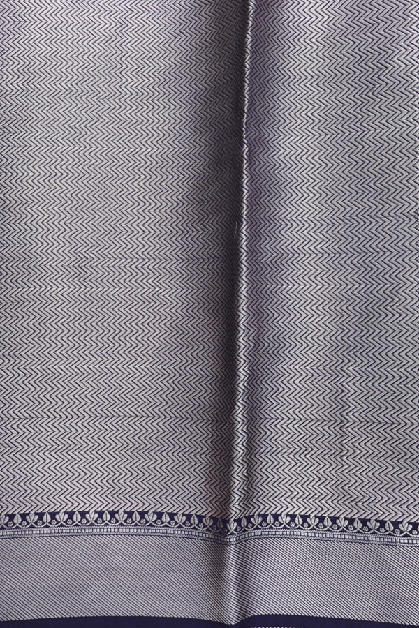 Raw Silk Saree In Navy Blue With Floral Motifs