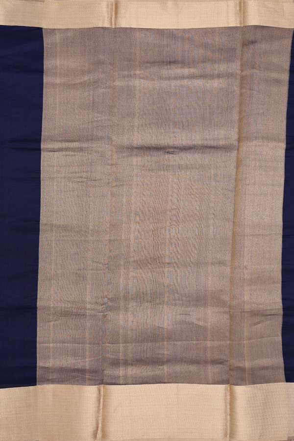 Raw Silk Saree In Navy Blue With Tree Motifs