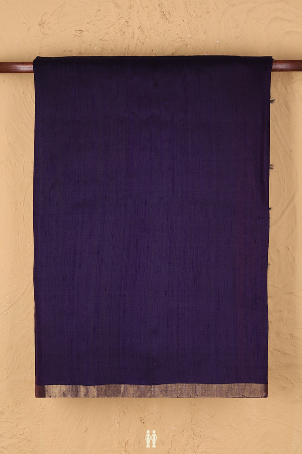 Raw Silk Saree In Navy Blue With Zari Border