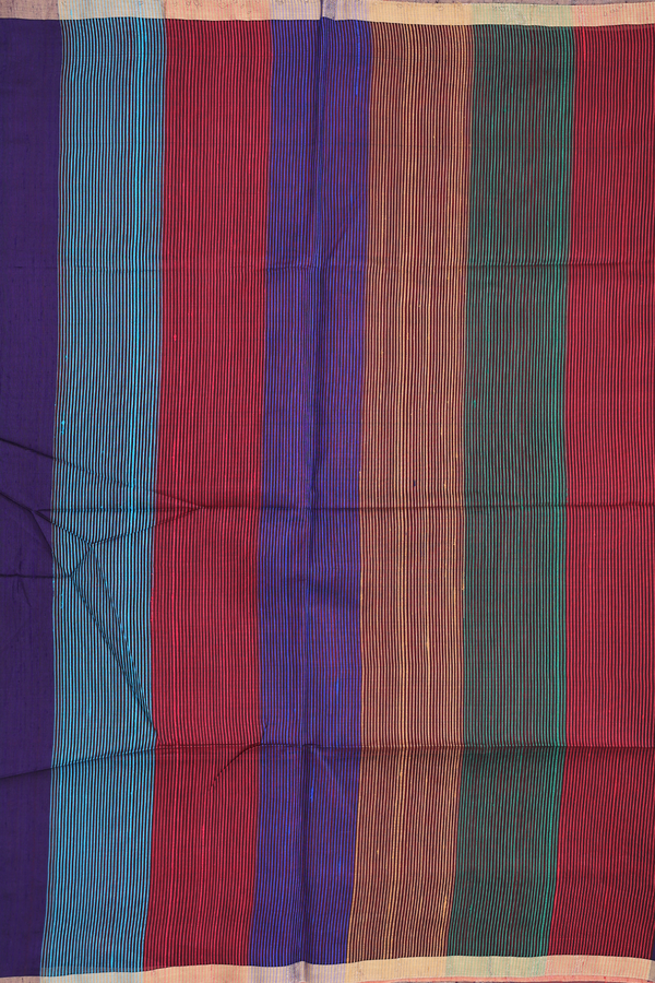 Raw Silk Saree In Navy Blue With Zari Border