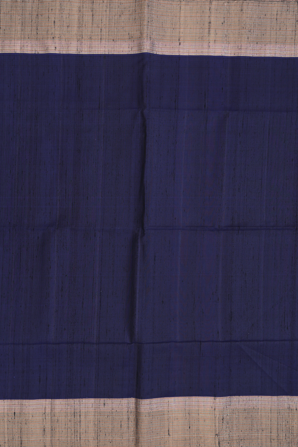 Raw Silk Saree In Navy Blue With Zari Border