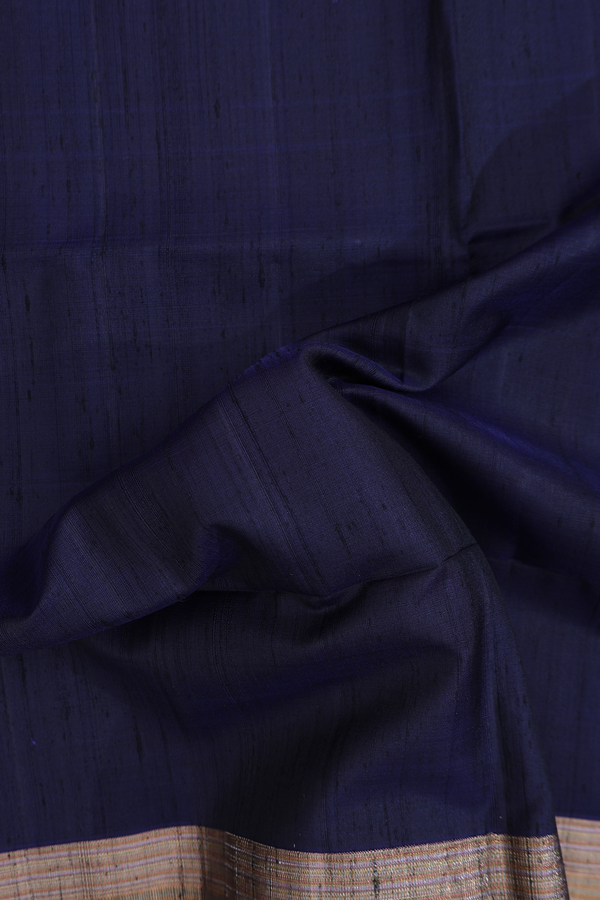Raw Silk Saree In Navy Blue With Zari Border