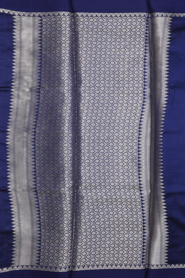 Raw Silk Saree In Navy Blue With Zari Buttas