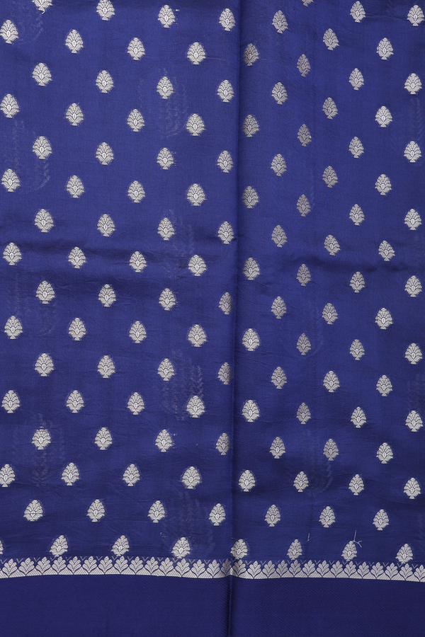 Raw Silk Saree In Navy Blue With Zari Buttas