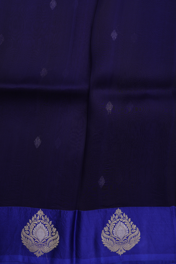 Raw Silk Saree In Navy Blue With Zari Buttas