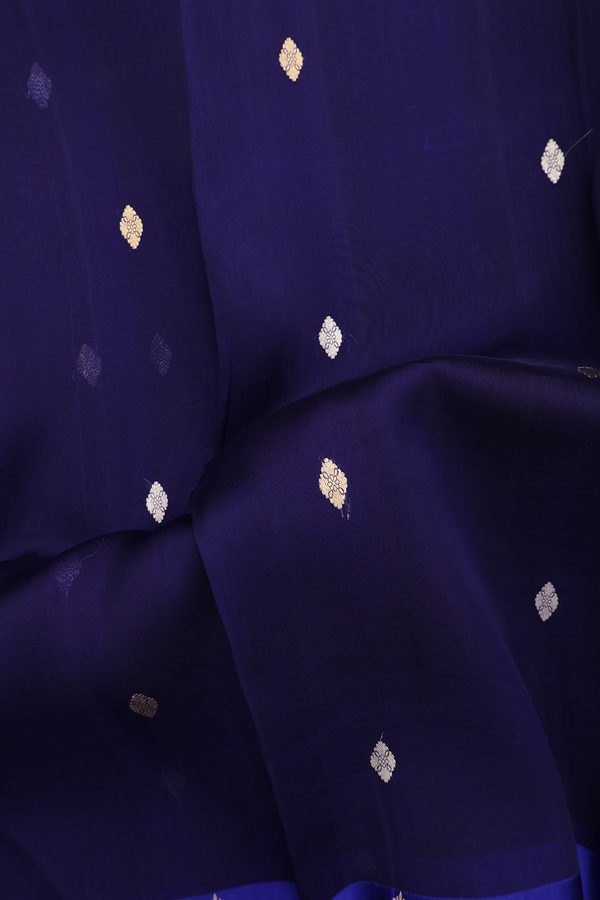 Raw Silk Saree In Navy Blue With Zari Buttas