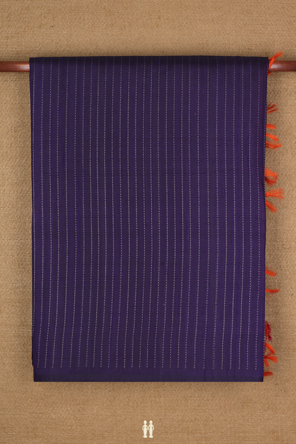 Raw Silk Saree In Navy Blue With Zari Stripes Design
