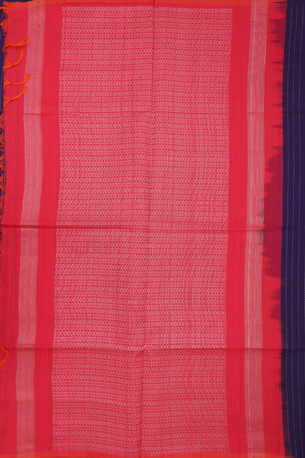 Raw Silk Saree In Navy Blue With Zari Stripes Design