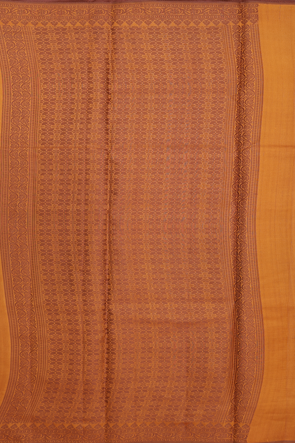 Raw Silk Saree In Ochre Orange With Floral Motifs