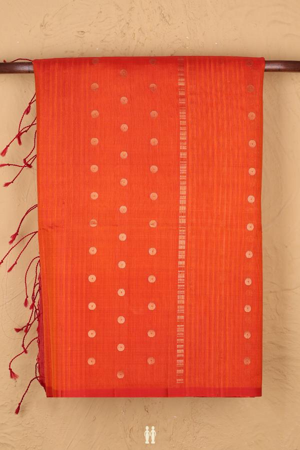 Raw Silk Saree In Orange With Zari Buttas