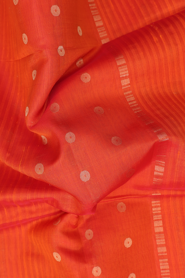 Raw Silk Saree In Orange With Zari Buttas