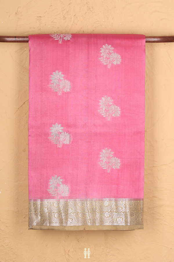 Raw Silk Saree In Orchid Pink With Floral Motifs