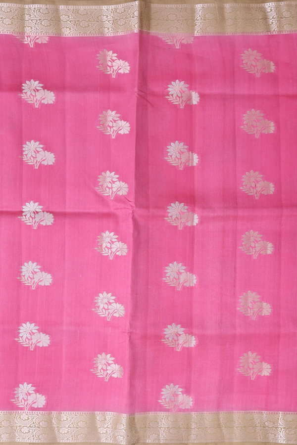 Raw Silk Saree In Orchid Pink With Floral Motifs