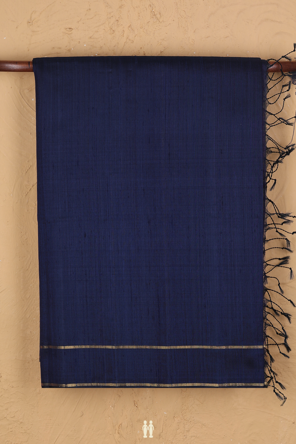 Raw Silk Saree In Oxford Blue With Iruthalai Pakshi Pallu