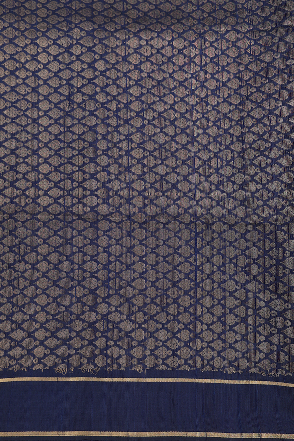 Raw Silk Saree In Oxford Blue With Iruthalai Pakshi Pallu