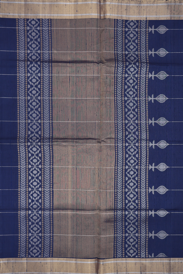 Raw Silk Saree In Oxford Blue With Parrot Design