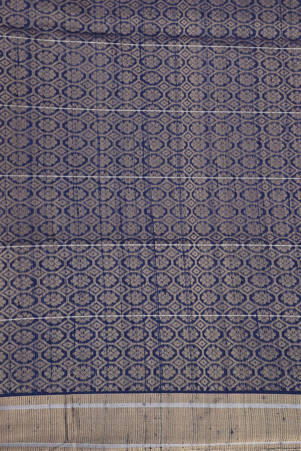 Raw Silk Saree In Oxford Blue With Parrot Design