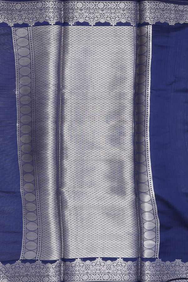 Raw Silk Saree In Oxford Blue With Stripes Along Motifs