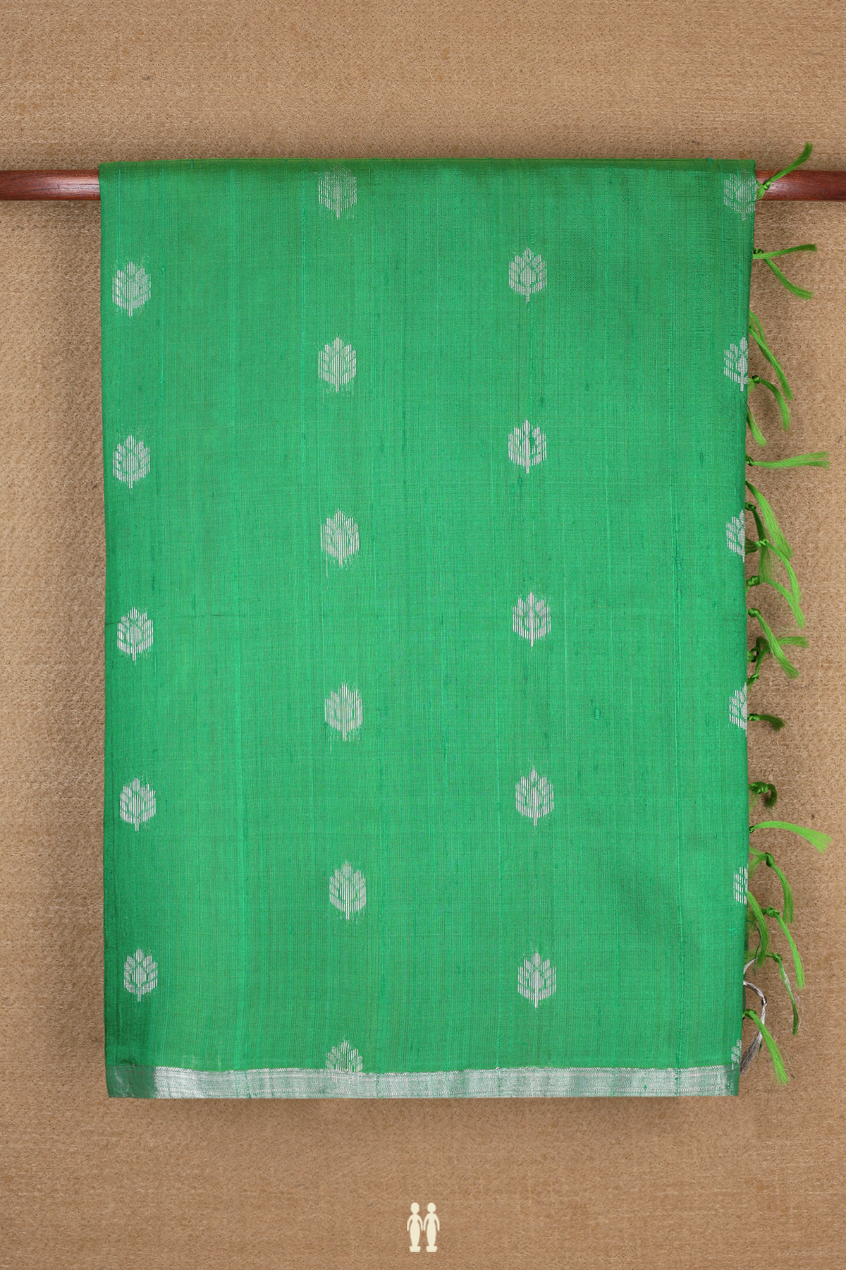 Raw Silk Saree In Parrot Green With Floral Zari Buttas
