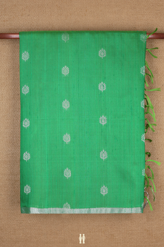 Raw Silk Saree In Parrot Green With Floral Zari Buttas