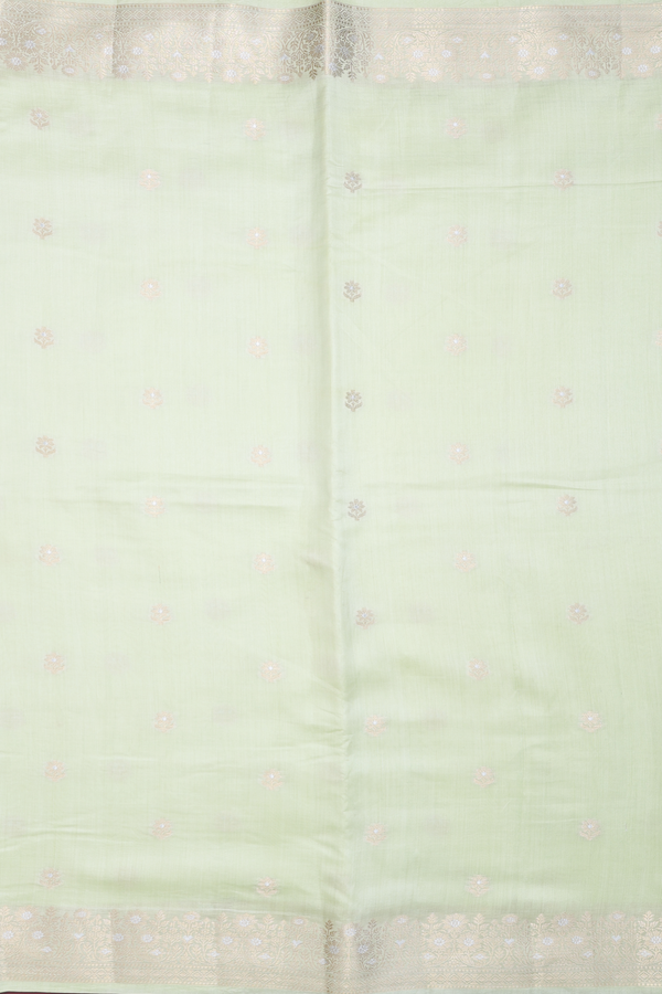 Raw Silk Saree In Pastel Green With Floral Buttas