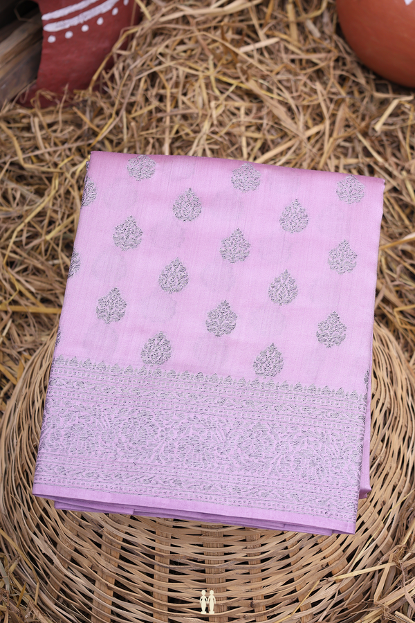 Raw Silk Saree In Pastel Purple With Allover Buttas