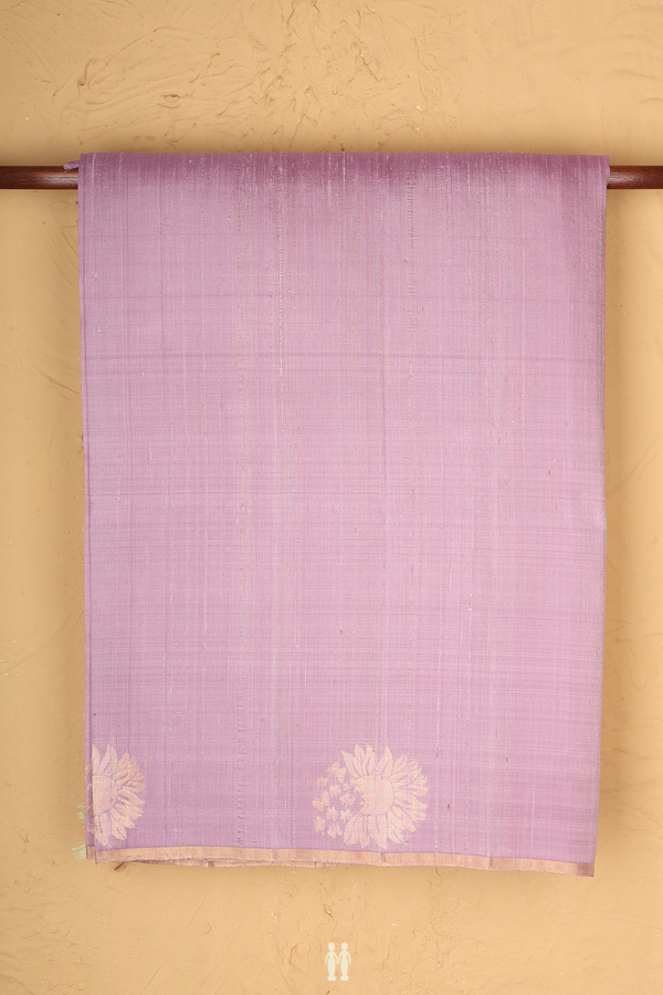Raw Silk Saree In Pastel Purple With Floral Border