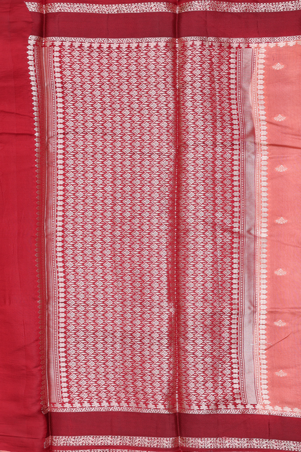 Raw Silk Saree In Peach With Floral Motifs