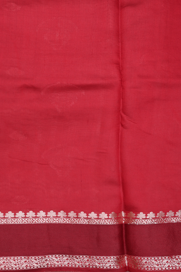 Raw Silk Saree In Peach With Floral Motifs