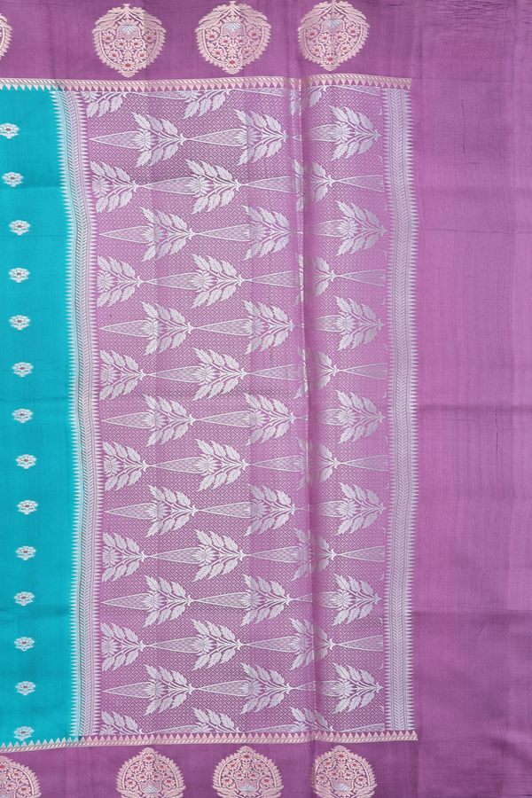 Raw Silk Saree In Peacock Green With Floral Buttas