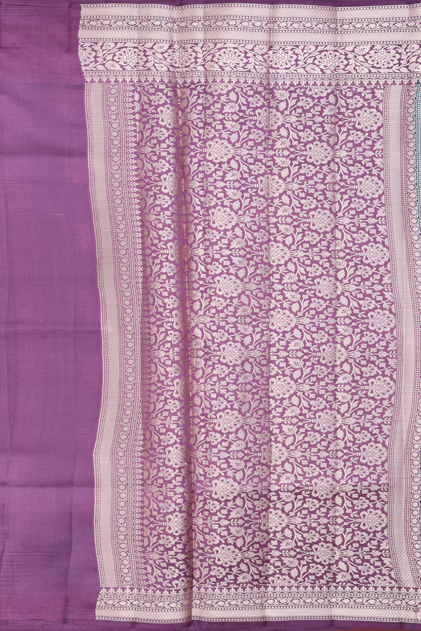 Raw Silk Saree In Peacock Green With Floral Motifs