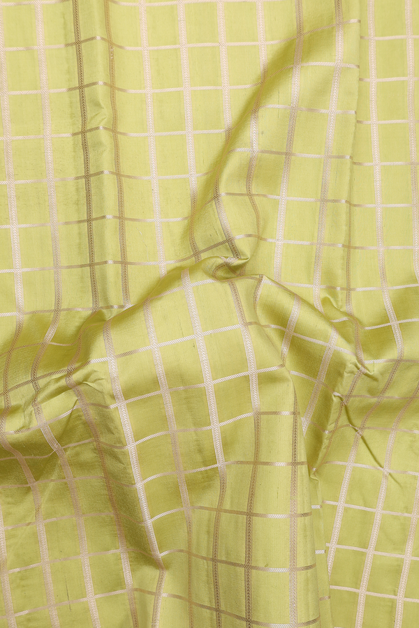 Raw Silk Saree In Pear Green With Checks Design