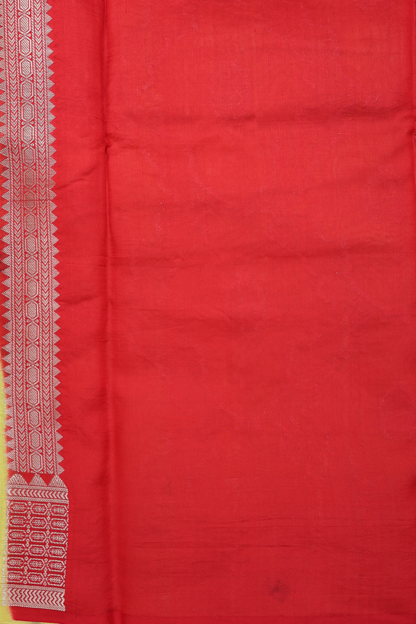 Raw Silk Saree In Pear Green With Ogee Design