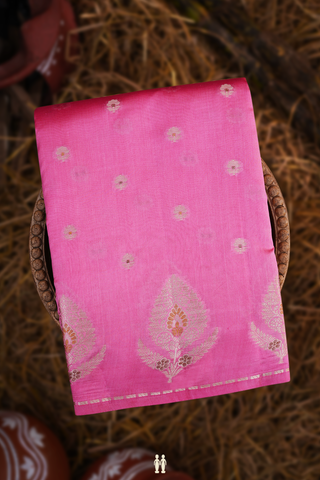 Raw Silk Saree In Pink With Allover Floral Buttas
